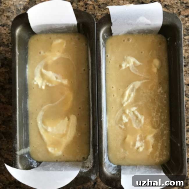 Two Mini Loaves of Cream Cheese Swirl Banana Bread