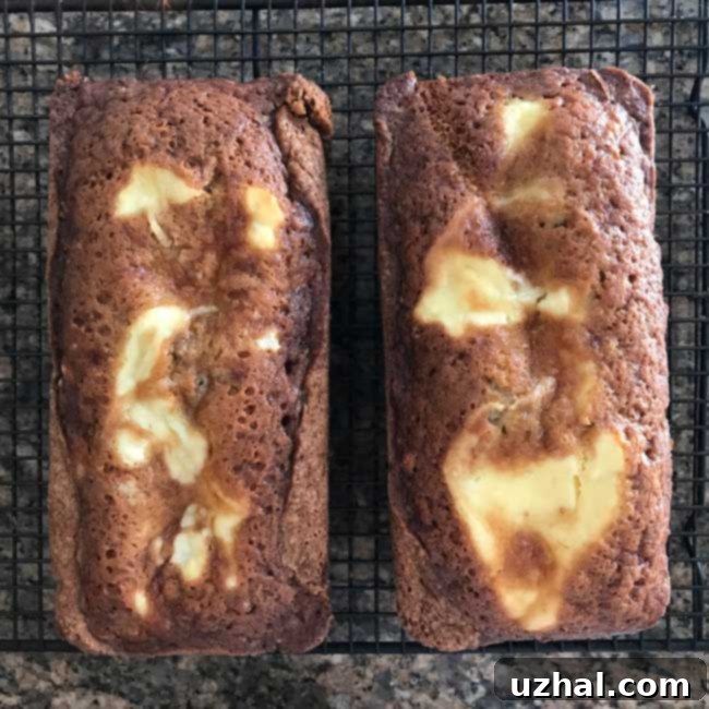 Delicious Mini Cream Cheese Swirl Banana Bread, Sliced