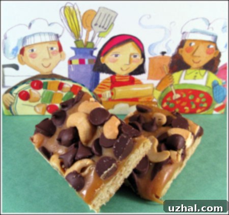 Delicious Caramel Cashew Bars with chocolate and nuts