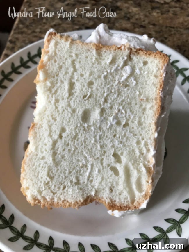 Fluffy Wondra Flour Angel Food Cake with a light crust