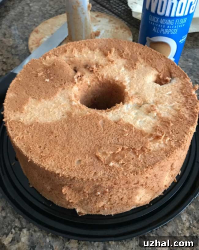 Slice of Wondra Flour Angel Food Cake with Seven Minute Icing