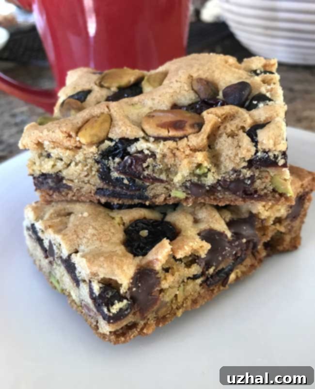 Festive Pistachio, Cherry Chocolate Chip Bars