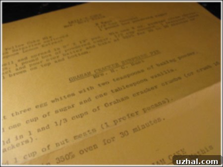 old-recipe Old Graham Cracker Surprise Pie recipe card, hinting at a vintage dessert.