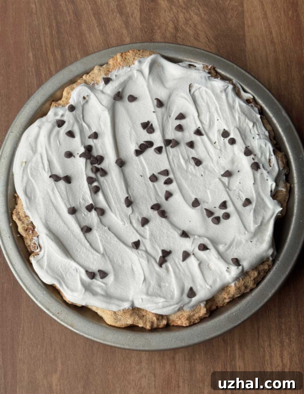 Graham Cracker Magic Pie 2 A perfectly sliced piece of Graham Cracker Surprise Pie, showcasing its chewy, nutty interior and light whipped cream topping, ideal for dessert.