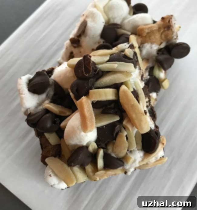Delicious Rocky Road Loaf Pan Brownies, freshly baked and topped with marshmallows, chocolate, and nuts