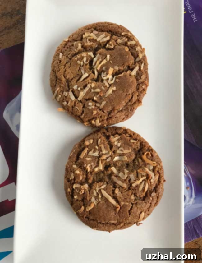 Close-up of molasses coconut chews on a cooling rack