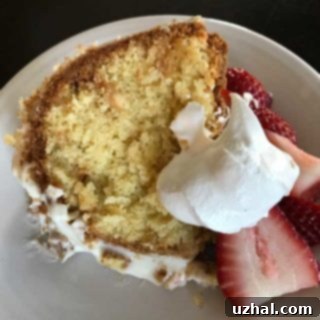 Mrs. Fields White Chocolate Bundt Cake, ready to serve