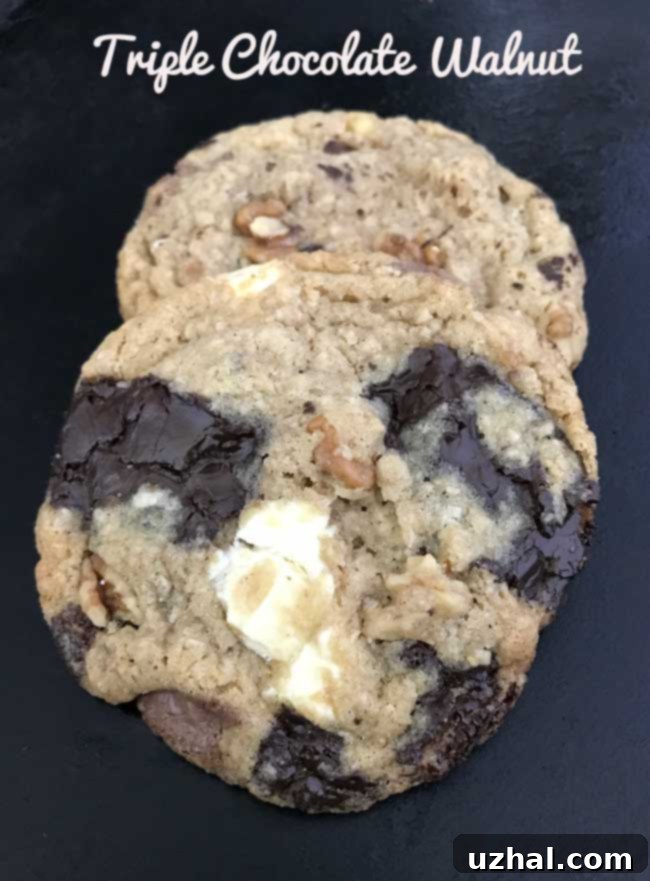Walnut Oat Triple Chocolate Cookies with chunks of chopped Aldi chocolate