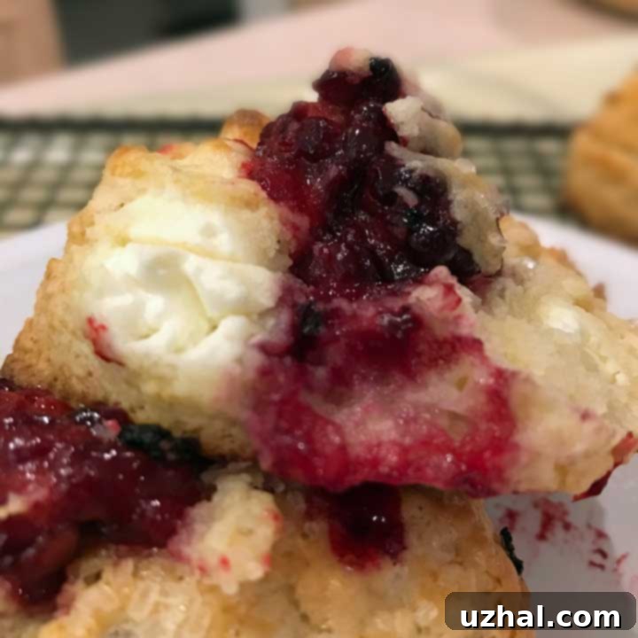 Blackberry Cream Cheese Scones with flaky crust