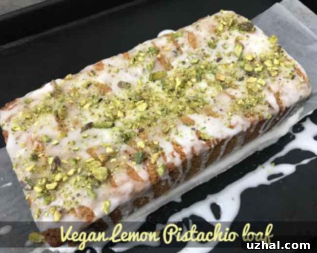 Vegan Lemon Pistachio Loaf - Finished product, sliced