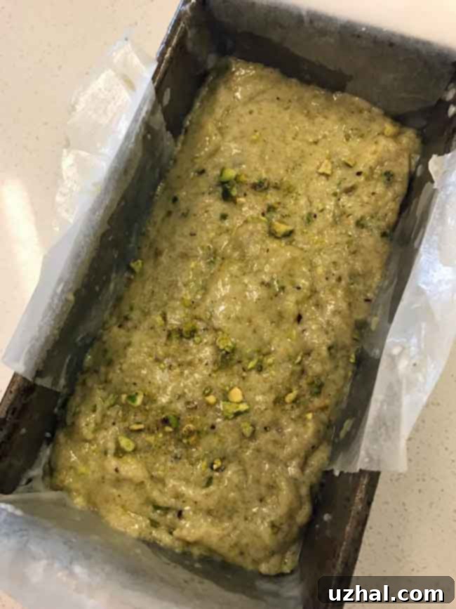 Vegan Lemon Pistachio Loaf - Batter in pan