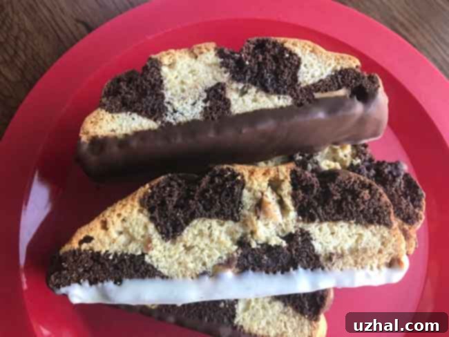 Beautiful Vanilla & Chocolate Checkered Biscotti arranged on a plate.