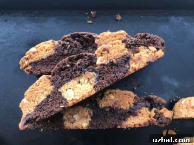 Delicious Checkered Biscotti featuring peanut butter and chocolate dough.