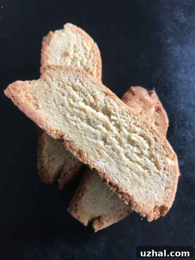 Almond Flour Biscotti made with arrowroot on a black background.