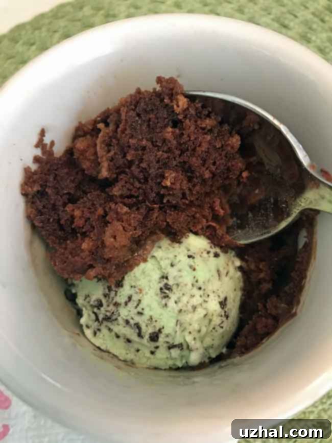 Custard cup cake with ice cream, showcasing moist texture