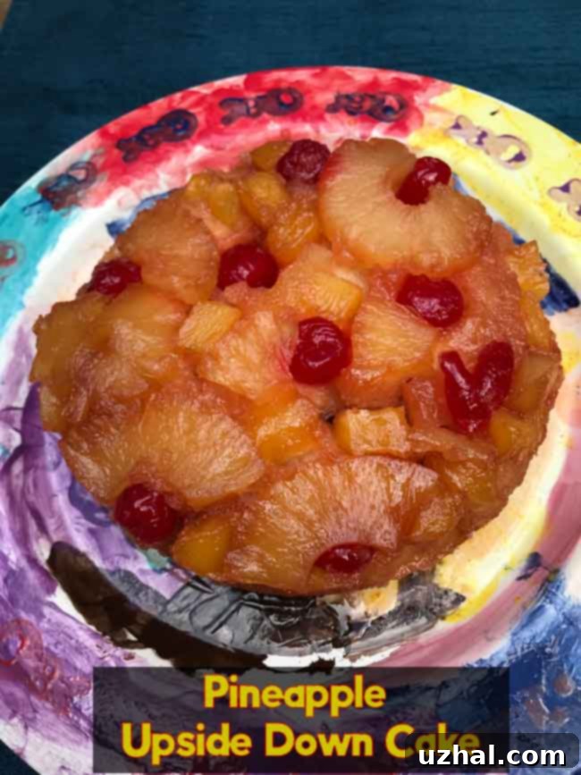 Perfectly baked six-inch pineapple upside-down cake for two, featuring golden caramelized pineapple and a moist cake base.