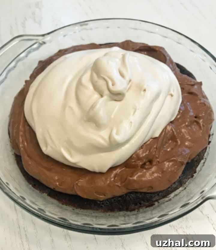 Mocha Fudge Pie with creamy filling being spread