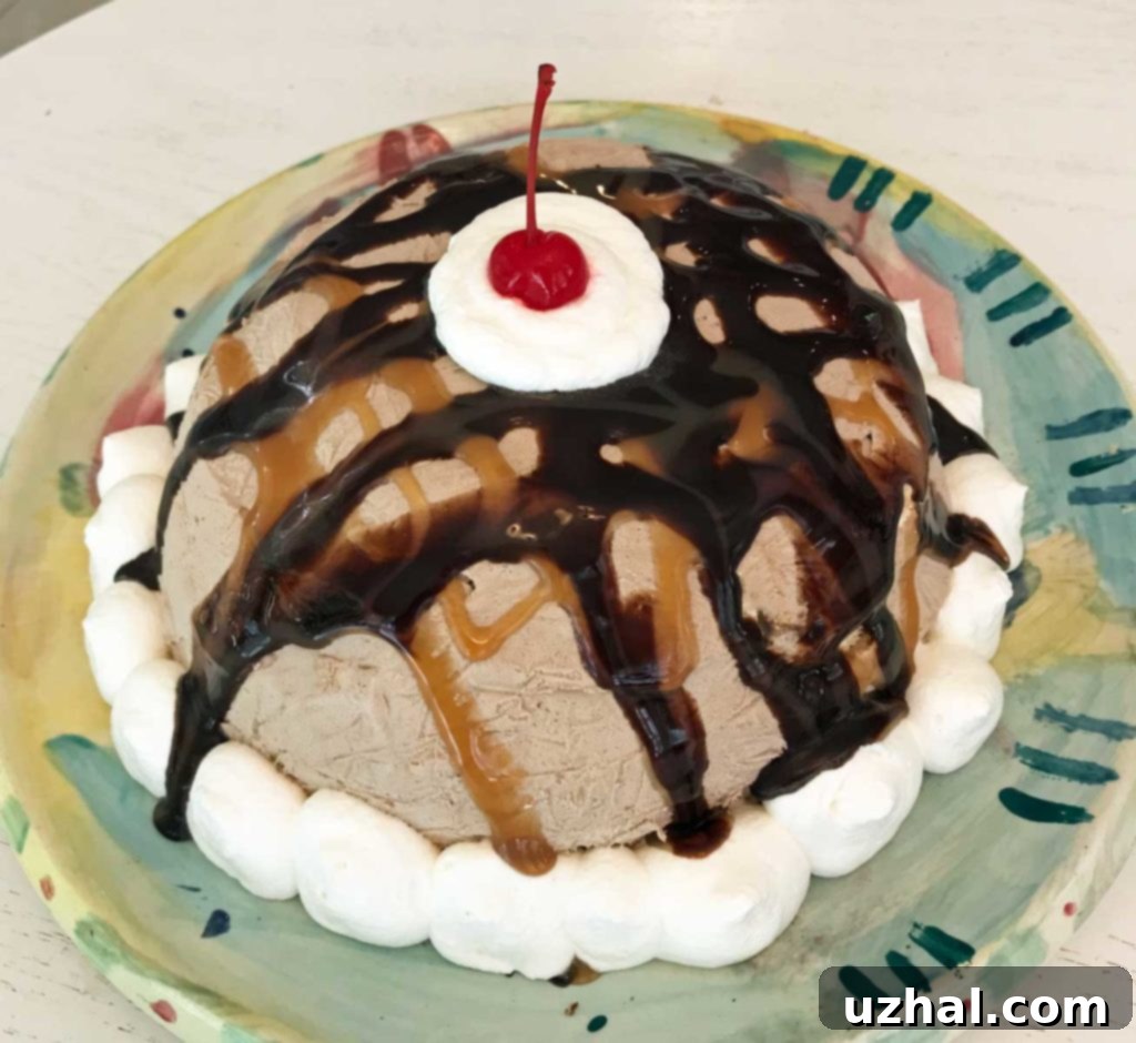 Danish Chocolate Torte, top view with a slice removed, garnished with whipped cream and chocolate syrup