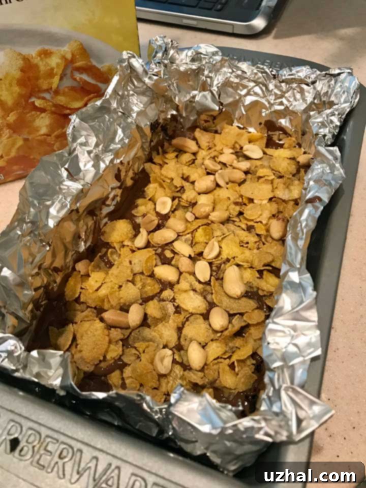 Cornflake Slice in a loaf pan before cutting