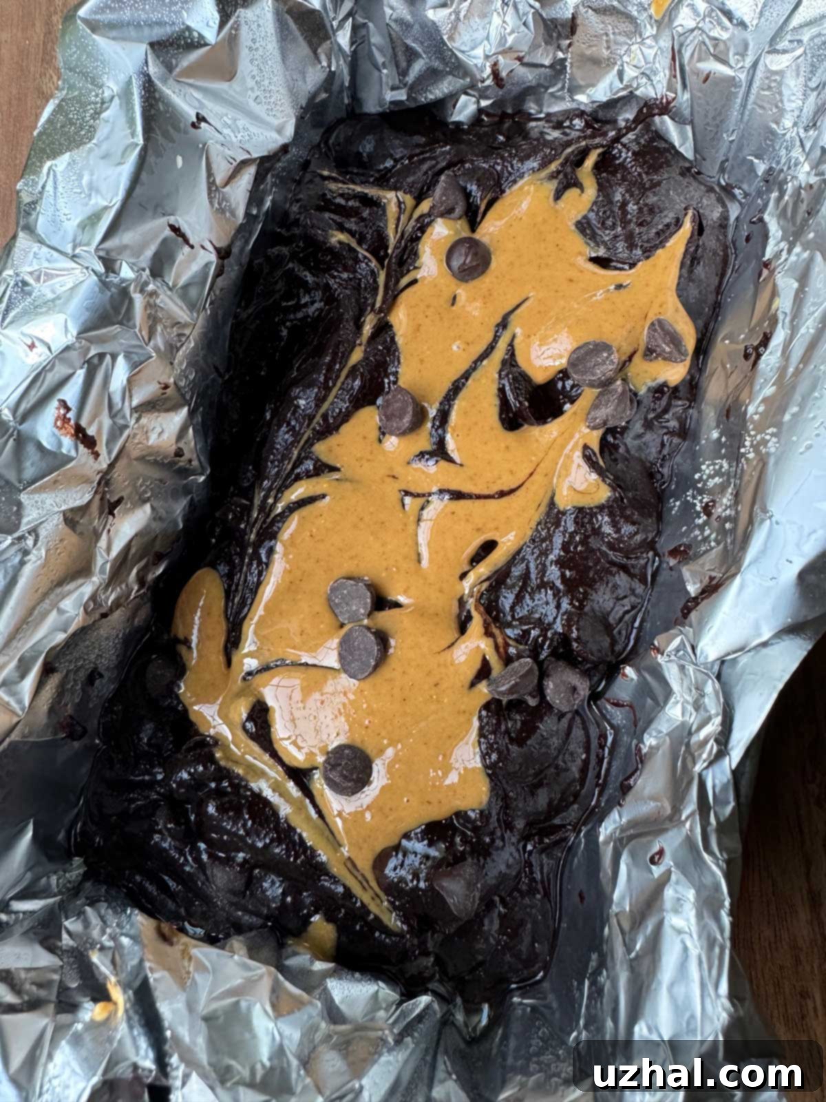 allulose deep dish brownies with a peanut butter swirl.
