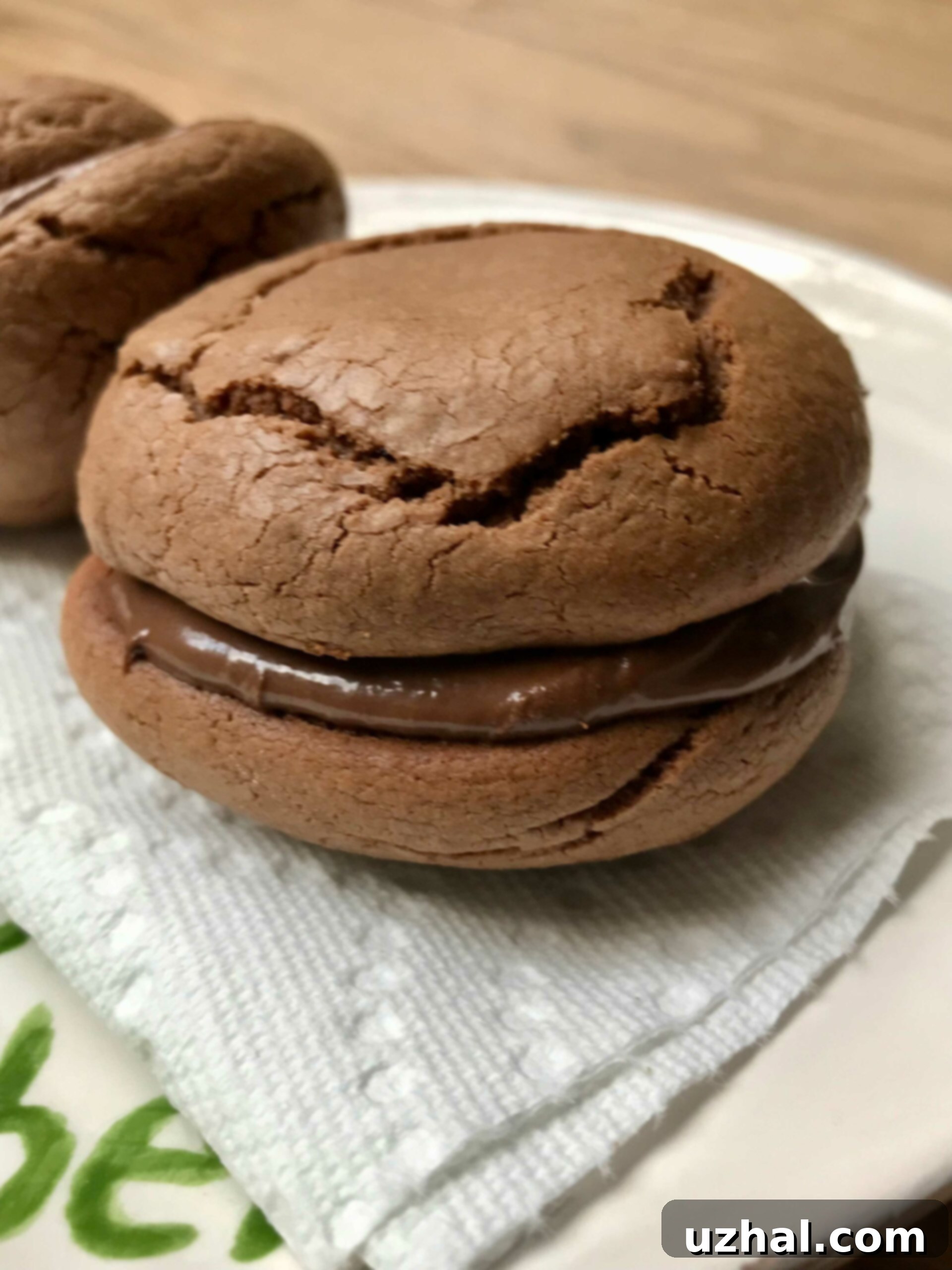 Three Ingredient Nutella Sandwich Cookies calling for hazelnut spread, self-rising flour and an egg, beautifully arranged and ready to be enjoyed.