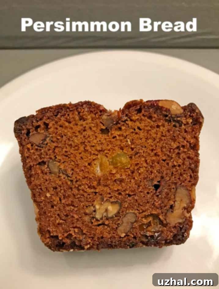 A close-up of a perfectly baked persimmon bread loaf, showing its texture.