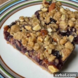 Blueberry Crumb Bars recipe can be vegan or just egg-free. A close-up of a single bar.