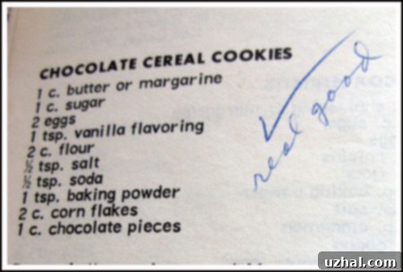 Original cereal cookies recipe page with handwritten notes and ingredients