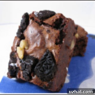 Close-up of a stack of fudgy Banana Oreo Brownies
