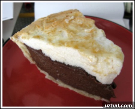 chocolate meringue pie with a slightly less tall meringue