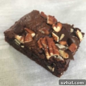 Close-up of a perfectly baked Double Chocolate Oat Flour Brownie
