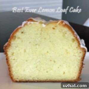 Best Ever Lemon Loaf Cake recipe from Baking With Julia. A golden brown loaf cake on a white plate, garnished with fresh lemon slices and mint.