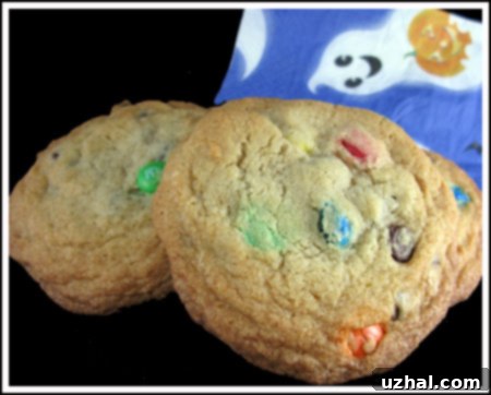 Plate of jumbo M&M cookies, stacked and ready to enjoy, perfect for any occasion