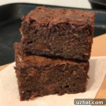 Close-up of baked Mini Sheet Pan Coconut Flour Brownies, showing their rich chocolate color and a sprinkle of salt on top, perfectly cut.