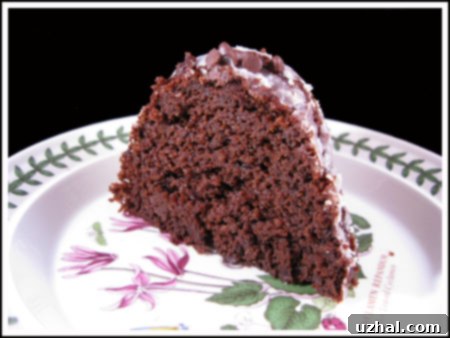 A delicious slice of Chocolate Pumpkin Bundt Cake with glaze