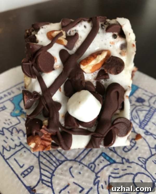 Close-up of brownie mix rocky road brownies showing texture