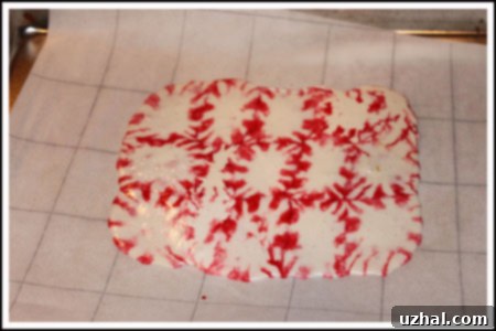 Melted peppermint candies forming a thin, translucent sheet after baking.