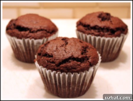 Decadent Bourbon Chocolate Muffins with a rich, dark hue, topped with chocolate chips, on a rustic surface. Perfect for a New Year's Day breakfast.