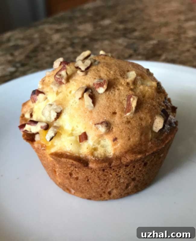 sour cream muffins with high tops and a golden-brown finish, sitting in a muffin tin