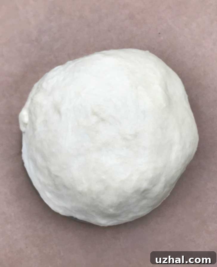 Soft and pliable vegan pretzel dough made with oat milk, ready for shaping.