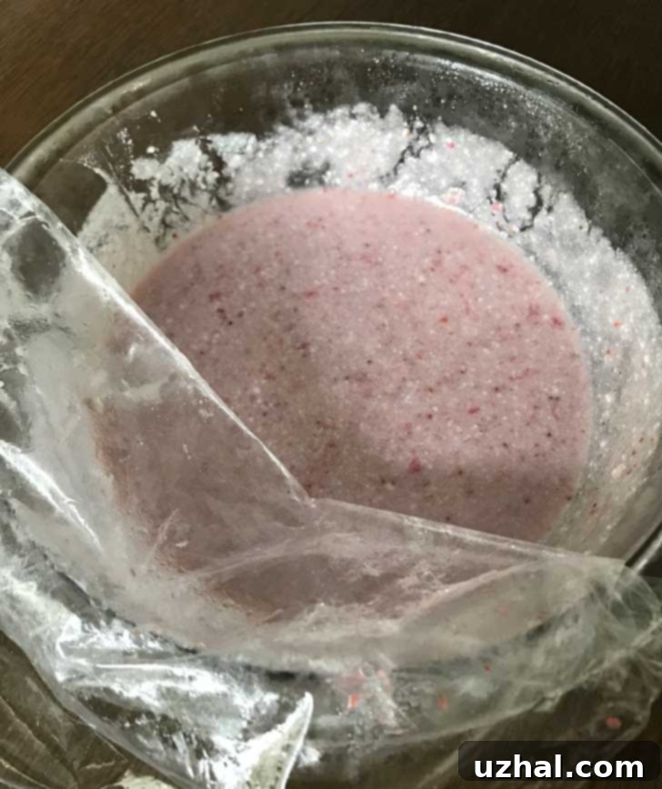 roasted strawberry ice cream custard made with goya coconut milk, before churning