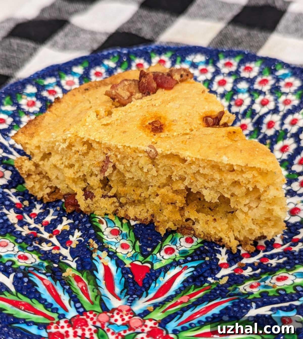 Perfectly golden Chipotle Bacon Cornbread with crispy edges