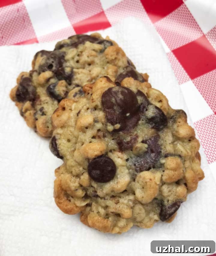 Golden-brown Crispy Chocolate Chip Cheerio Cookies stacked on a cooling rack, showcasing their crunchy texture.