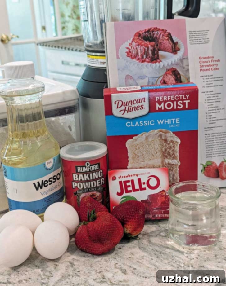 Grandma Clara's Fresh Strawberry Pound Cake ingredients.
