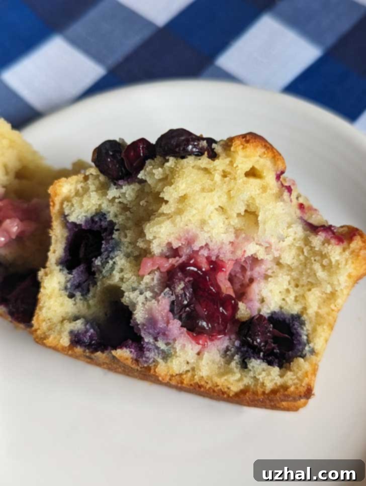 Golden brown Small Batch Blueberry Muffins rising high in a muffin tin, ready to be enjoyed.