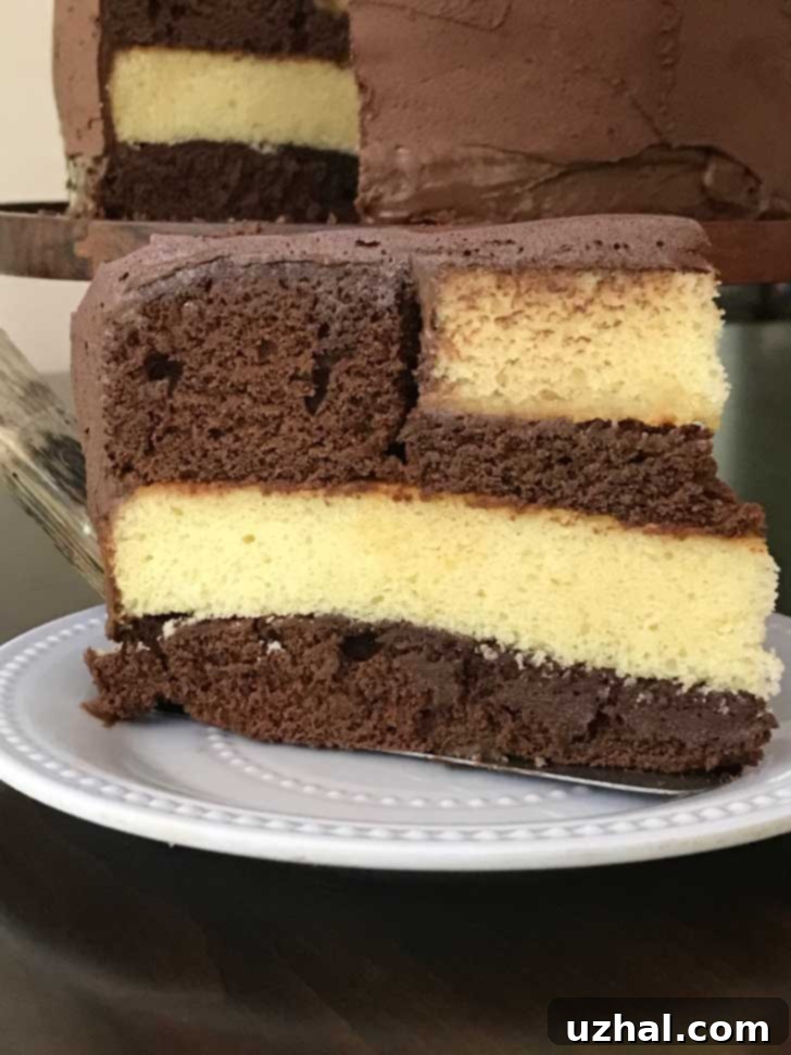 Chocolate and Vanilla Hidden Flag Cake, a perfect patriotic July 4th dessert.
