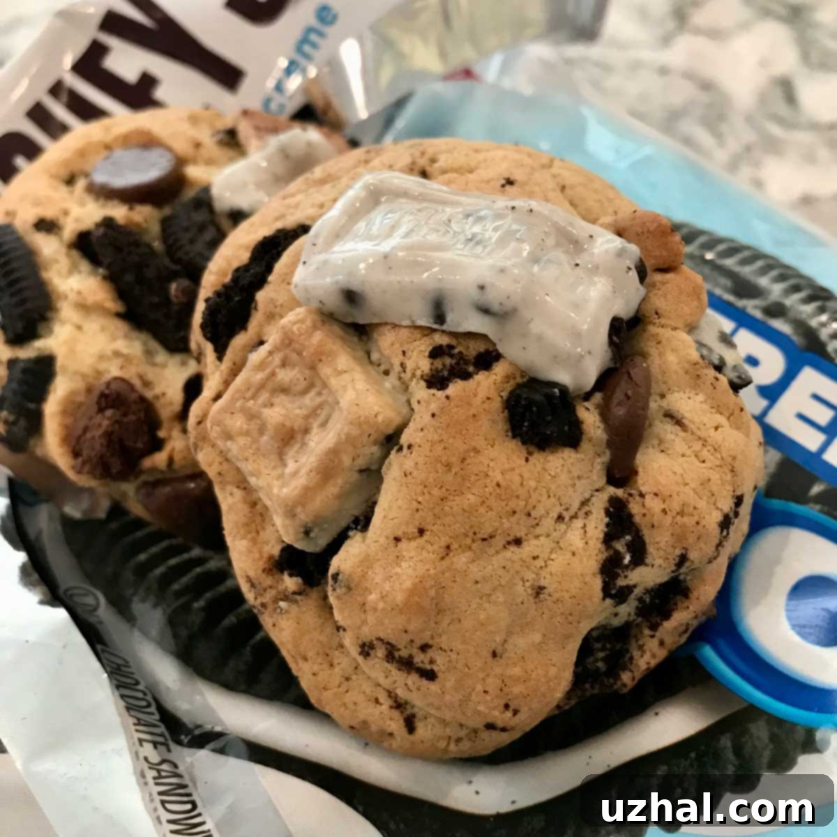 Oreo Cookies and Cream Pudding Mix Chocolate Chip Cookies with patriotic Hershey's chocolate