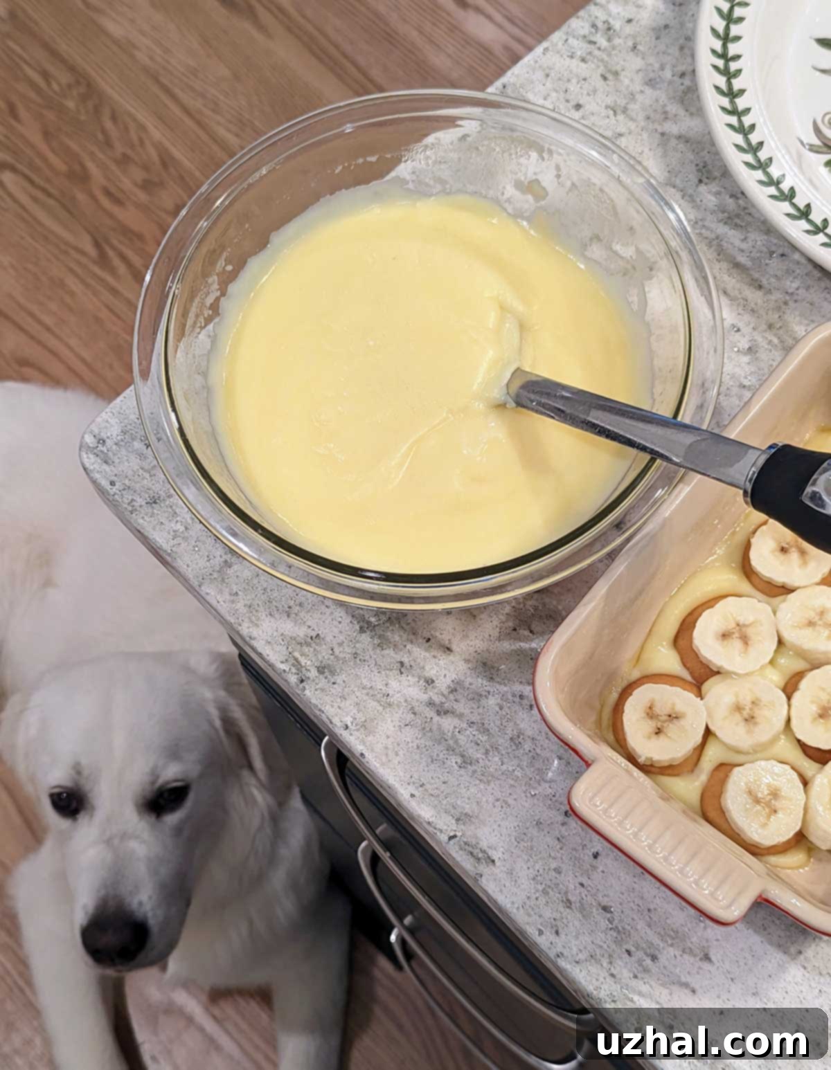 Richard Sax's Banana Cream Pudding being layered with Nilla Wafers