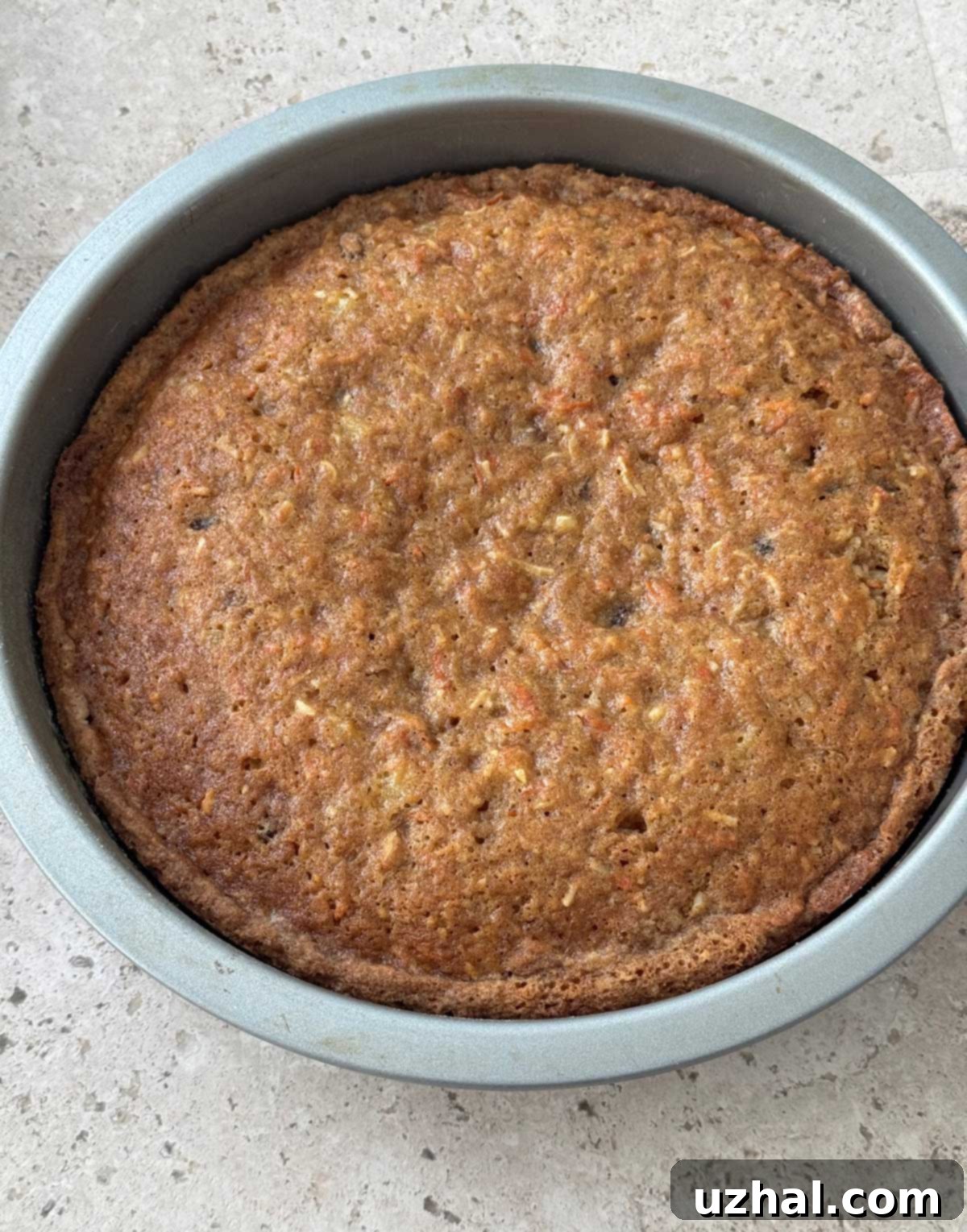 Classic Carrot Cake 4 Unbaked carrot cake batter in a 9-inch round cake pan, ready for the oven.