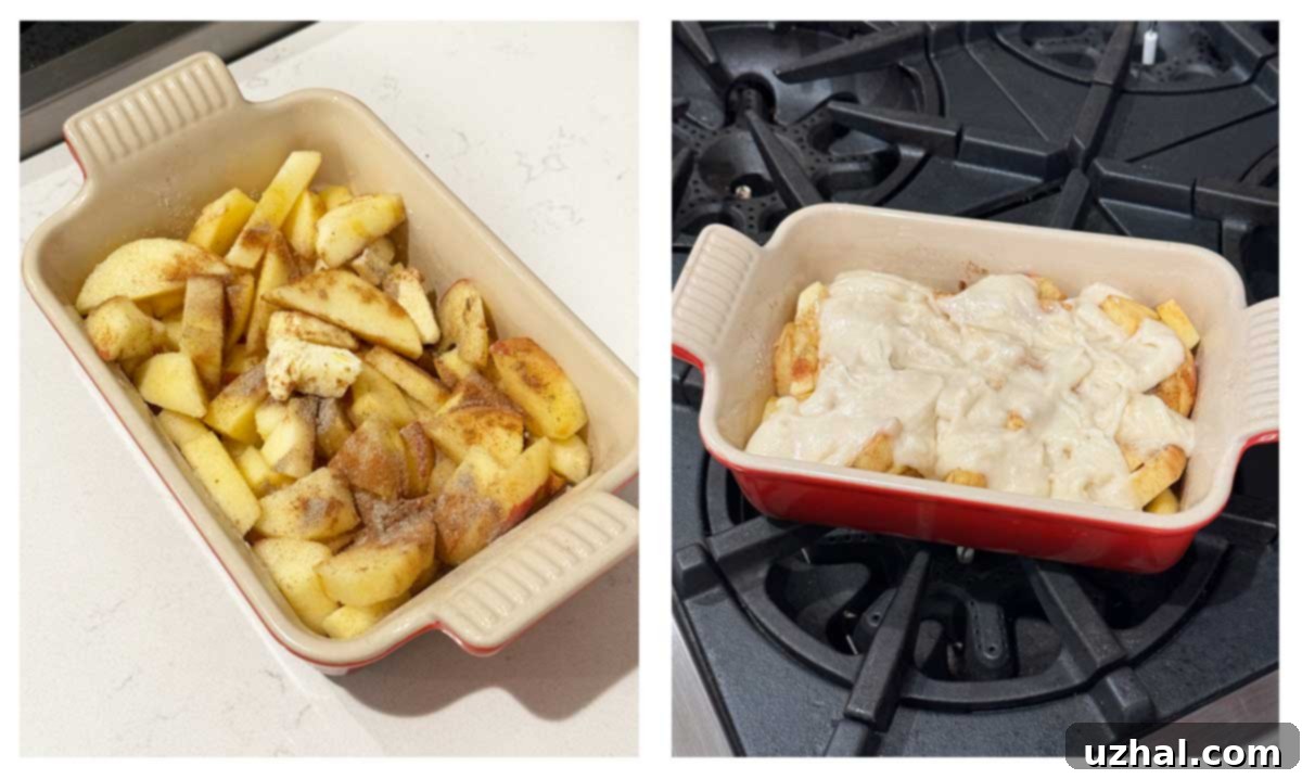 Apple Sonker in a small casserole dish.